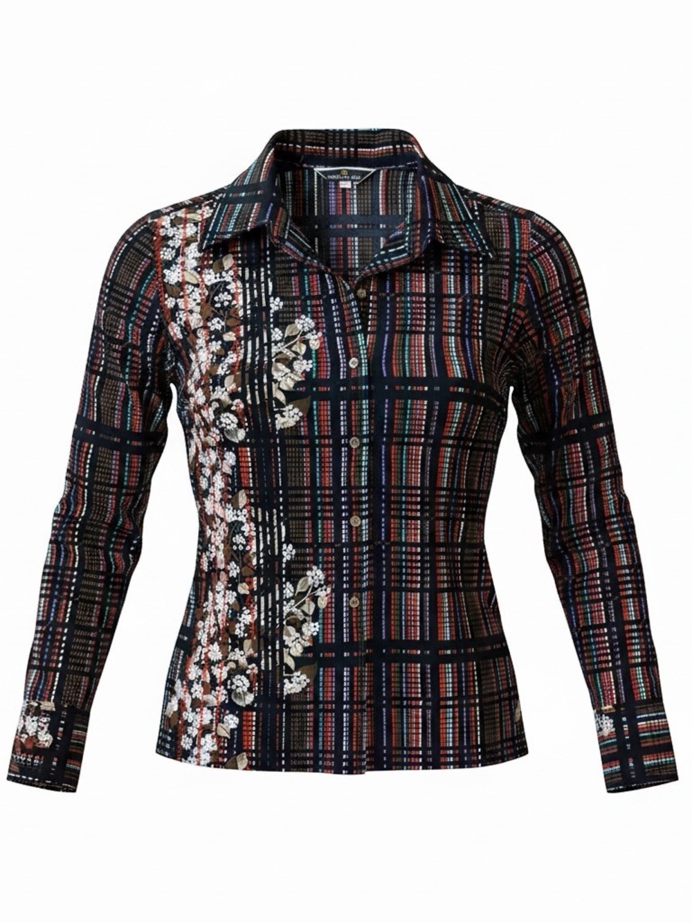 Vintage 70s Alex Colman Sportswear Plaid Floral Disco Blouse Shirt M/L